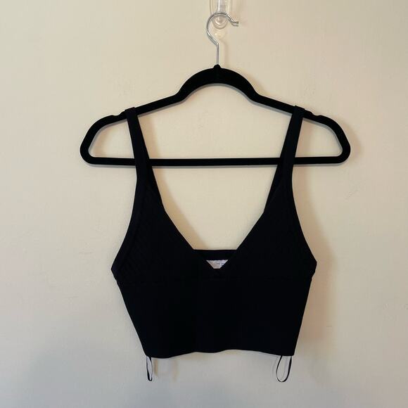 Zara L brallette black spaghetti strap v neck band stripe texture contemporary - Picture 1 of 7